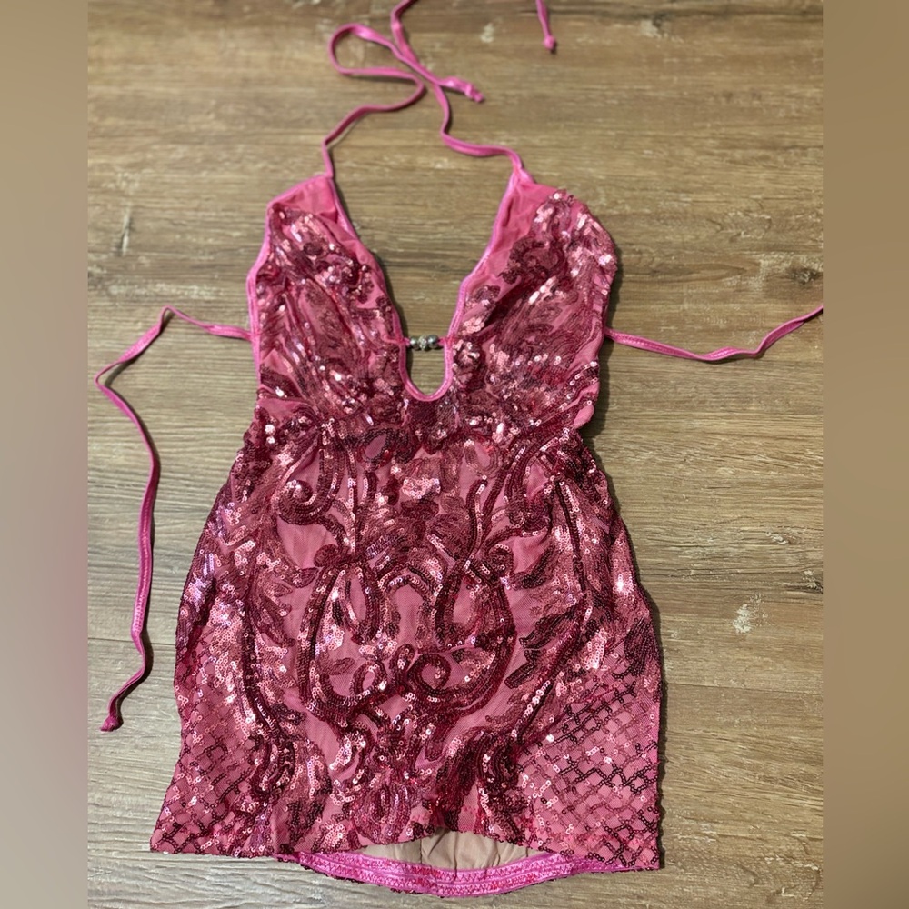 Pink fuchsia rhinestone mini dress